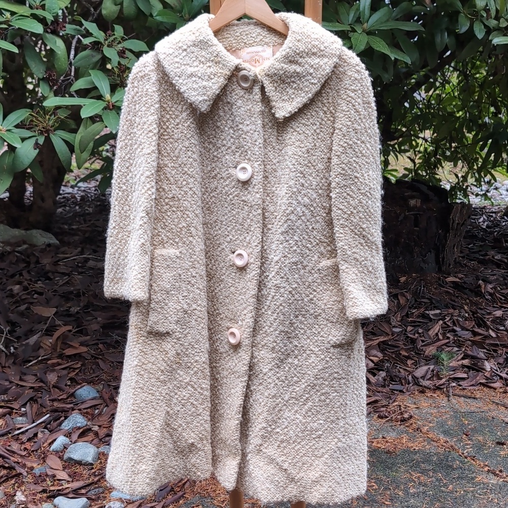 Vintage 50s 60s 100% Wool Lined Cream Textured Tweed Coat